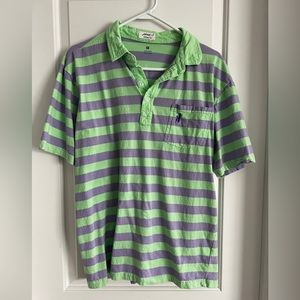 Fun Men’s johnnie-O polo in green and grey stripes.  Size XL.